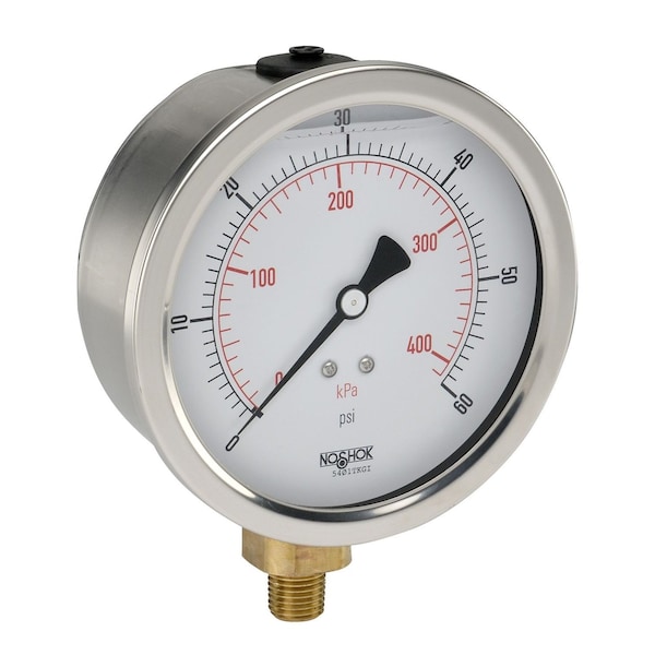 Pressure Gauge, 0 to 6000 psi psi, 4 in Dial, 1/4 in; 1/2 in NPT, Bottom Location